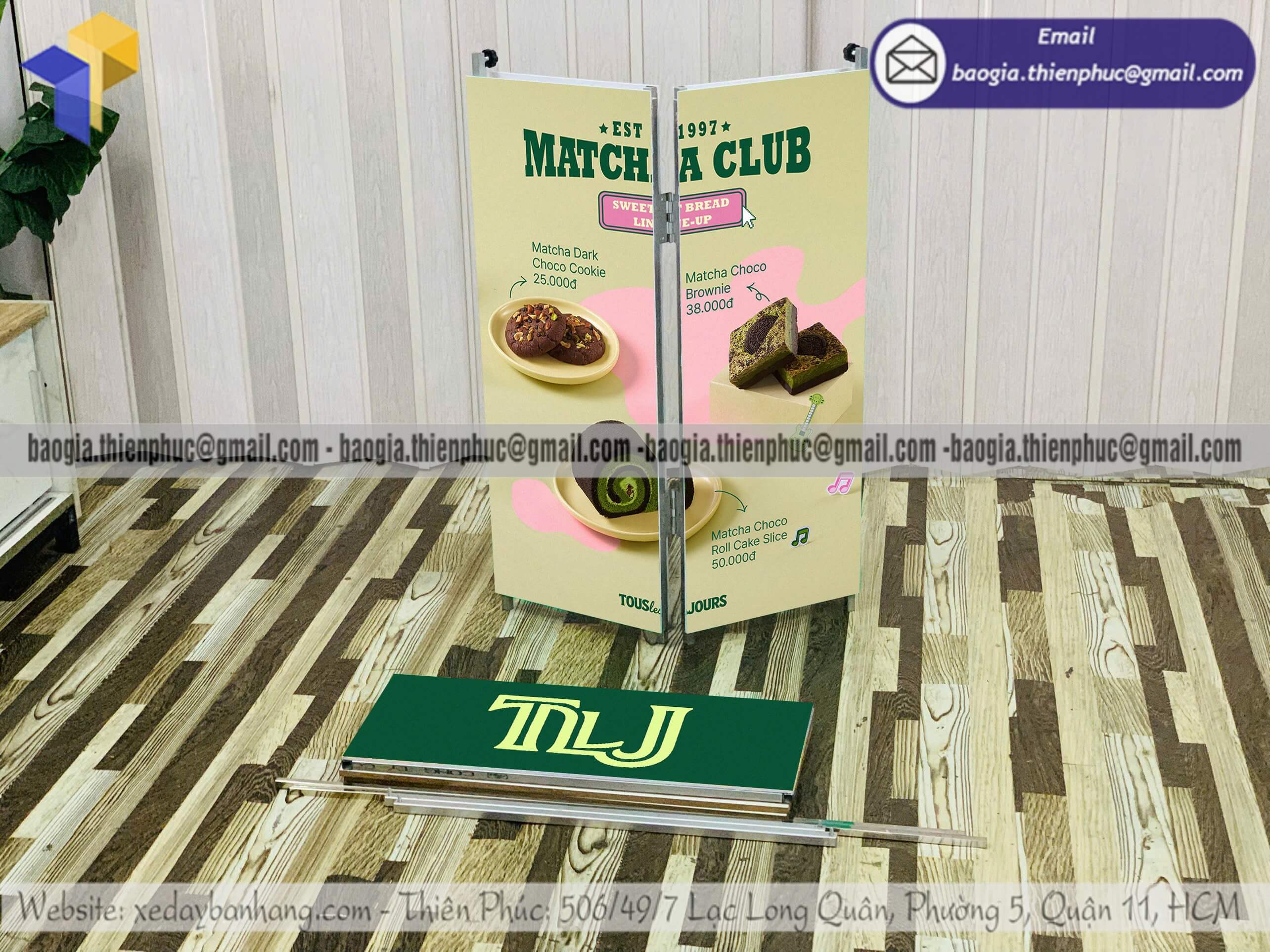 Booth sắt mini tiếp thị mẫu dùng thử tại siêu thị thiên phúc gia công in logo thương hiệu
