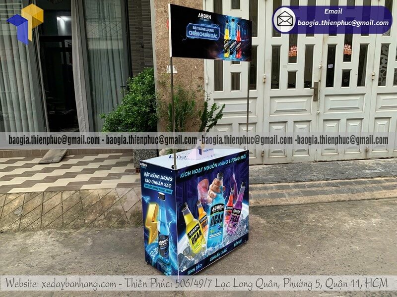 Booth sắt PG đứng bán hàng tiếp thị di động đẹp in logo chuẩn brand cực chất