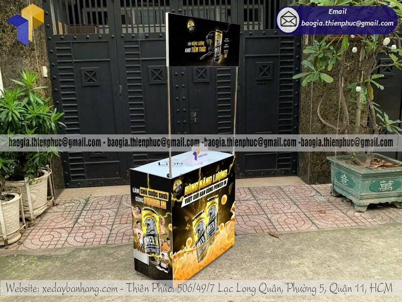 Booth sắt sampling trưng bày sản phẩm mới gấp gọn công ty thương hiệu tiêu dùng nhanh