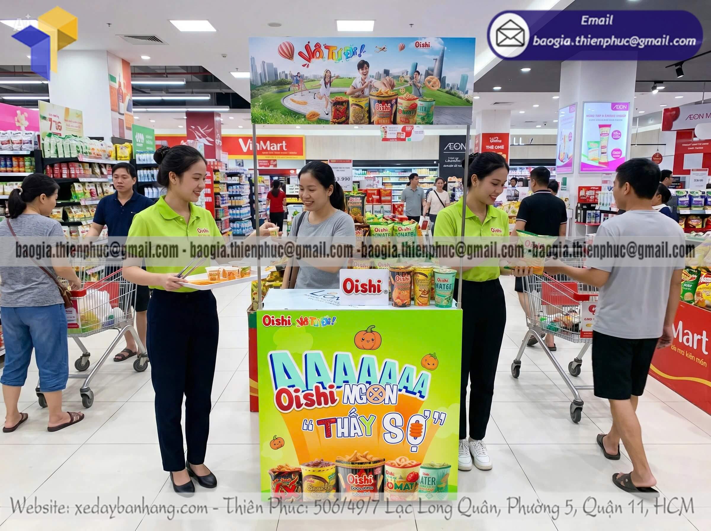 Booth sắt trưng bày sản phẩm cho PG đứng tiếp thị