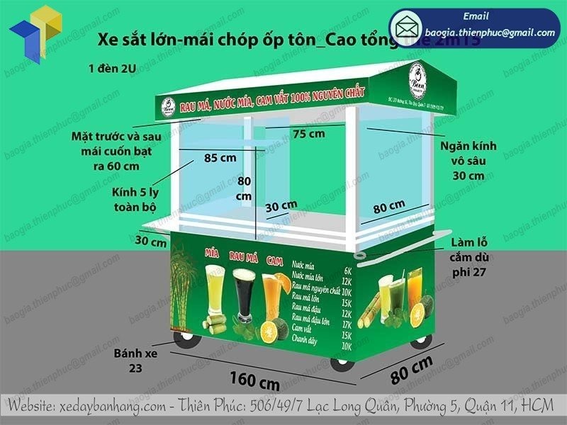 đặt làm xe bán nước mía siêu sạch