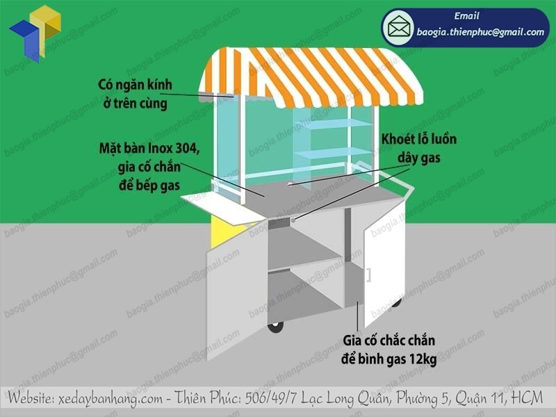 đặt làm xe bắp rang bơ bằng inox