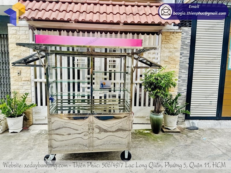 đặt làm xe đẩy inox bán đồ ăn vặt