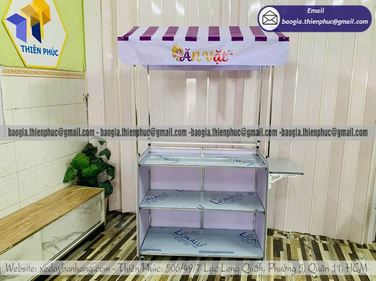 Đặt xe xếp bán đồ ăn vặt có mái che theo yêu cầu cửa hàng tiệm ăn thương hiệu mới