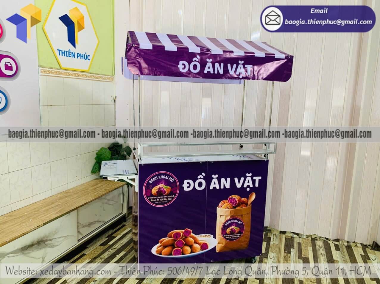 Đặt xe xếp để đồ ăn vặt bán hàng rong có mái che xiên que gọn nhẹ dễ di chuyển