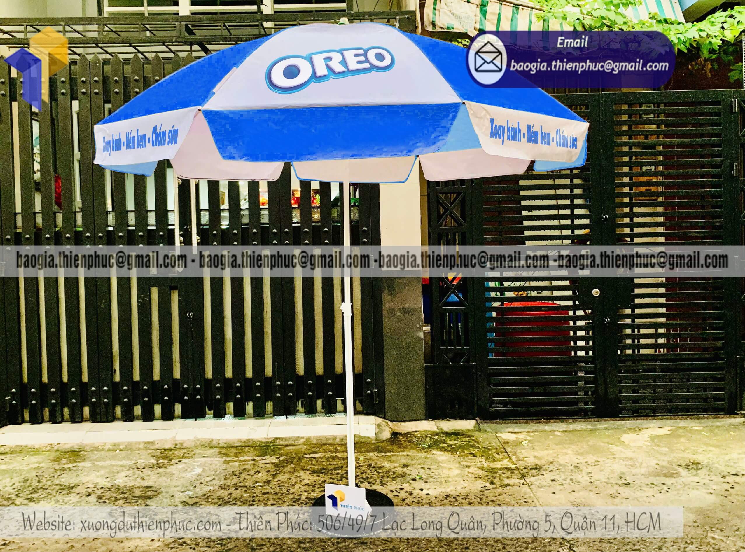 Dù bạt quảng cáo in logo nhãn hiệu event chịu gió