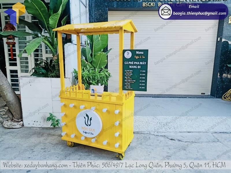 gia công xe bán cà phê bằng gỗ
