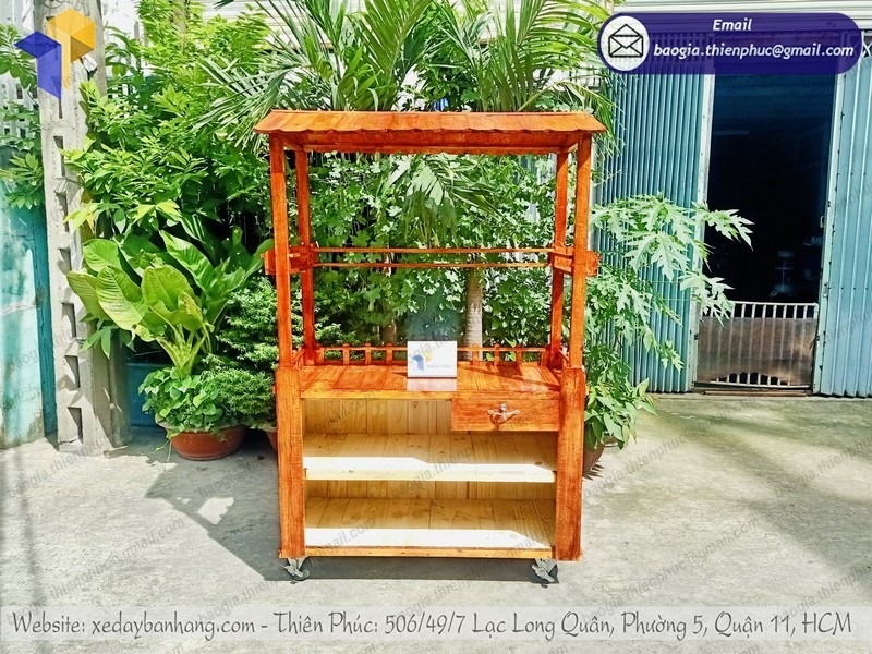 gia công xe bán cá viên chiên bằng gỗ