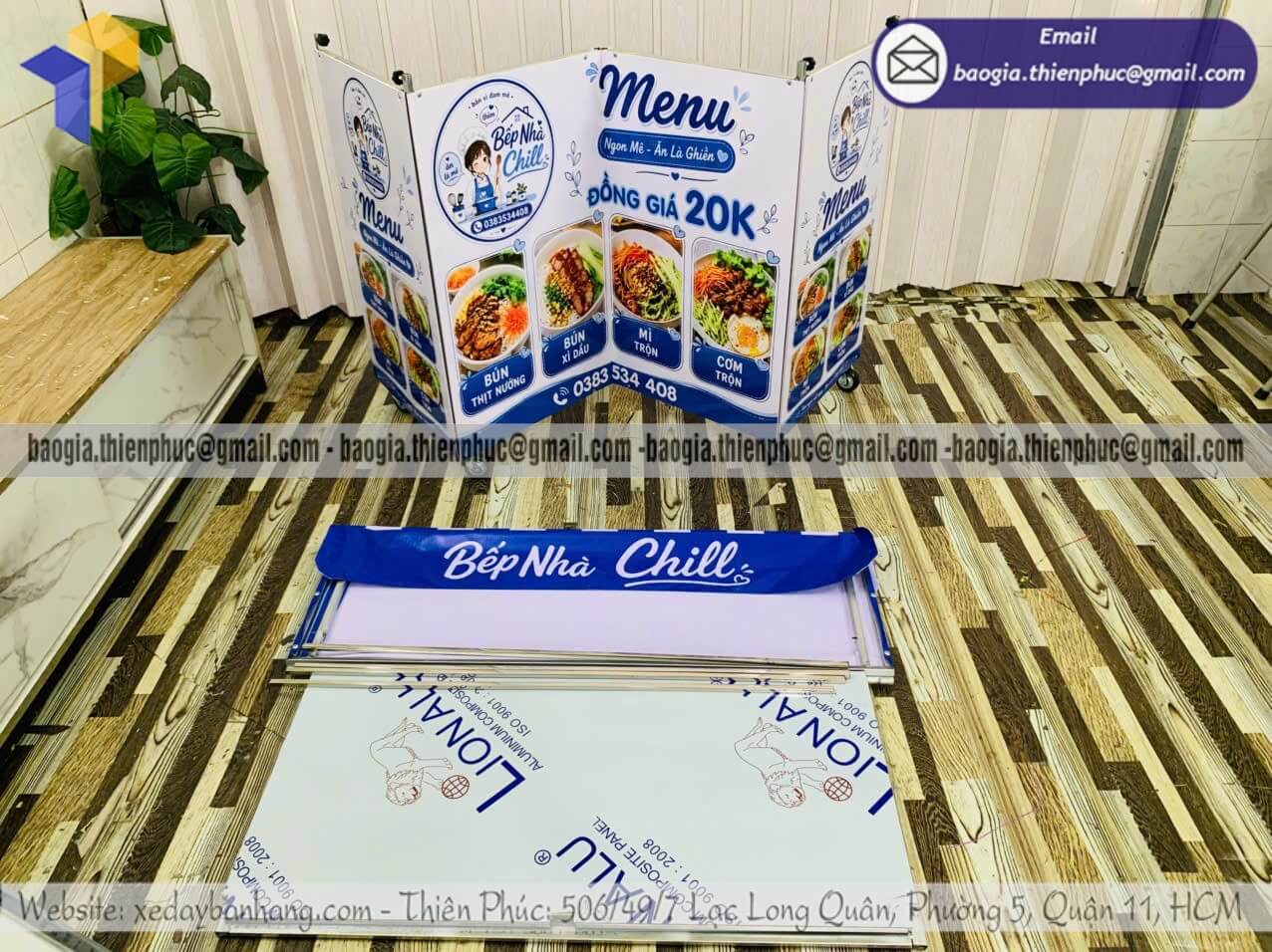 Gia công xe bán đồ ăn xếp gọn ngoài trời có mái che đẹp mắt dễ chốt đơn
