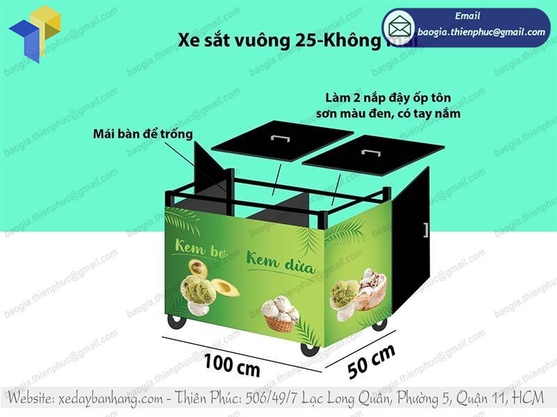 gia công xe bán kem dừa Thái Lan