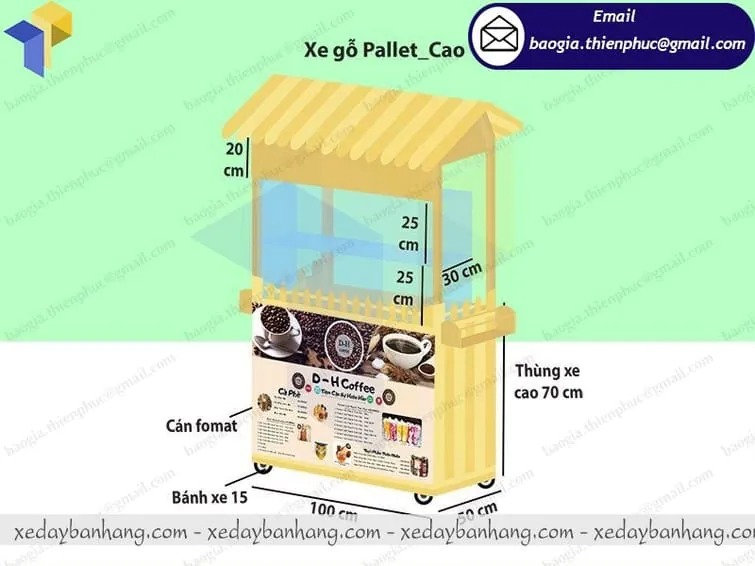 gia công xe gỗ bán cafe take away