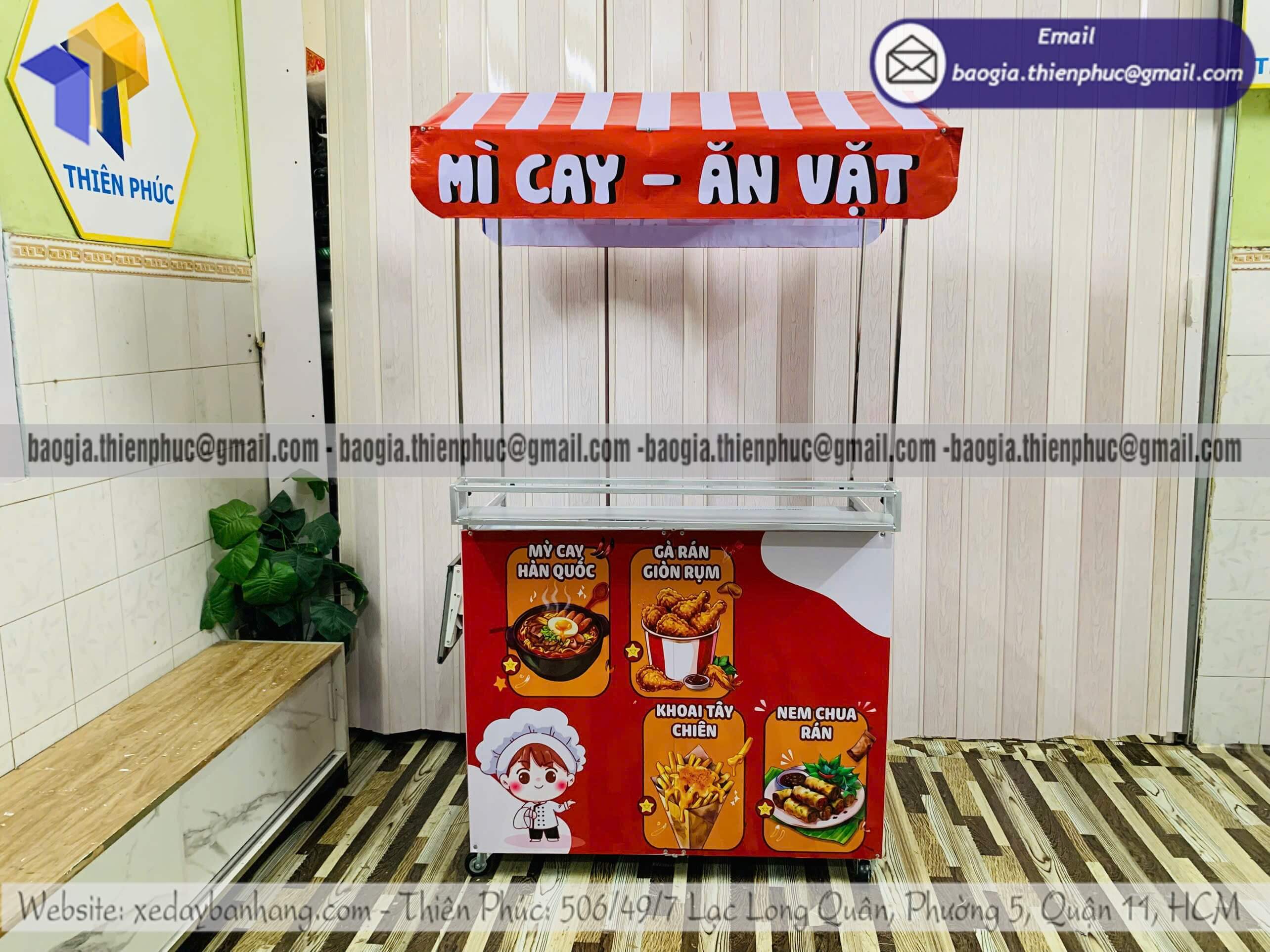 Giá xe bán đồ ăn vặt lắp ráp có mái che hàng rong