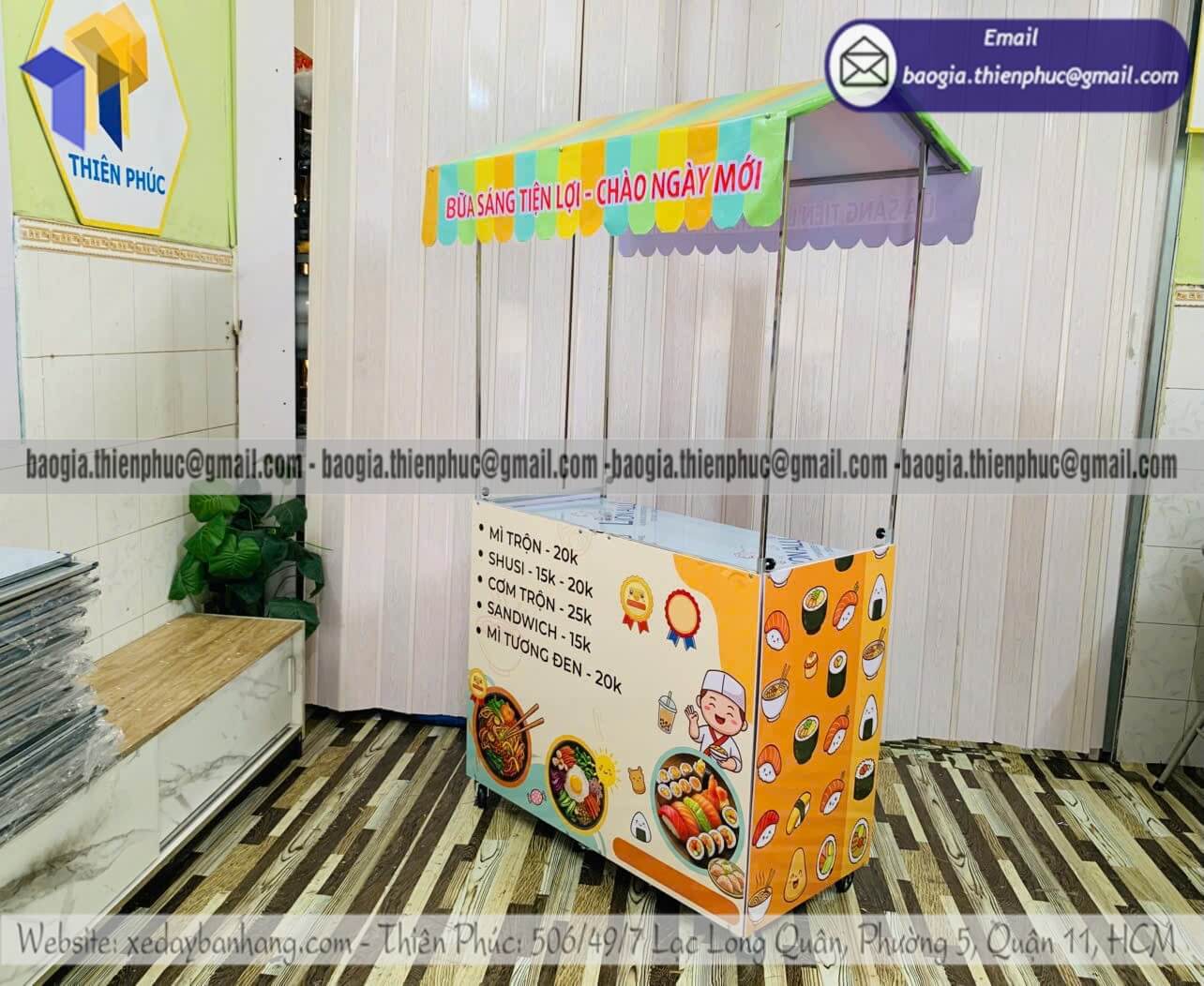 Giá xe lắp ráp bán đồ ăn sáng xếp gọn có mái che mẫu xe giá rẻ