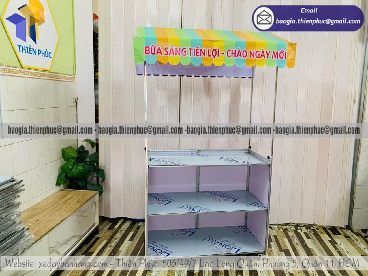 Giá xe lắp ráp bán đồ ăn sáng xếp gọn có mái che tiện dụng đề xuất ban ngày
