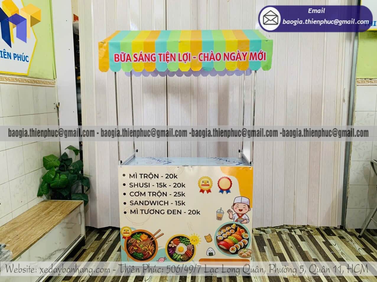 Giá xe lắp ráp bán đồ ăn sáng xếp gọn có mái che Giá xe lắp ráp bán đồ ăn sáng xếp gọn có mái che