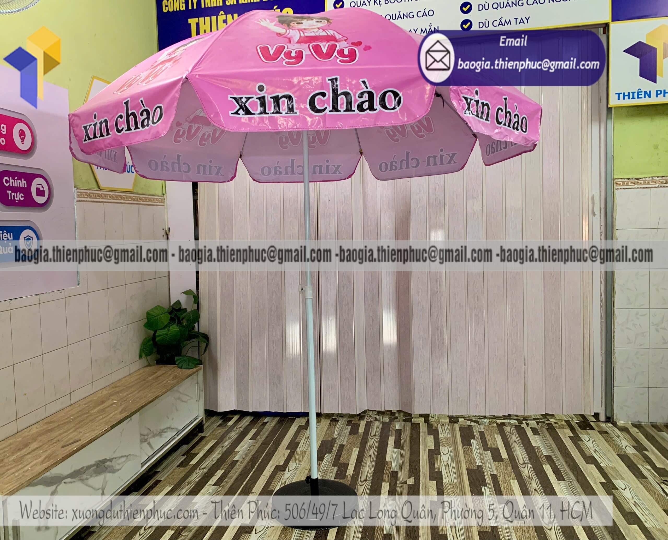 In dù tròn bạt quảng cáo ngoài trời cho quán cafe bán chạy nhất 2026 dù in thương hiệu
