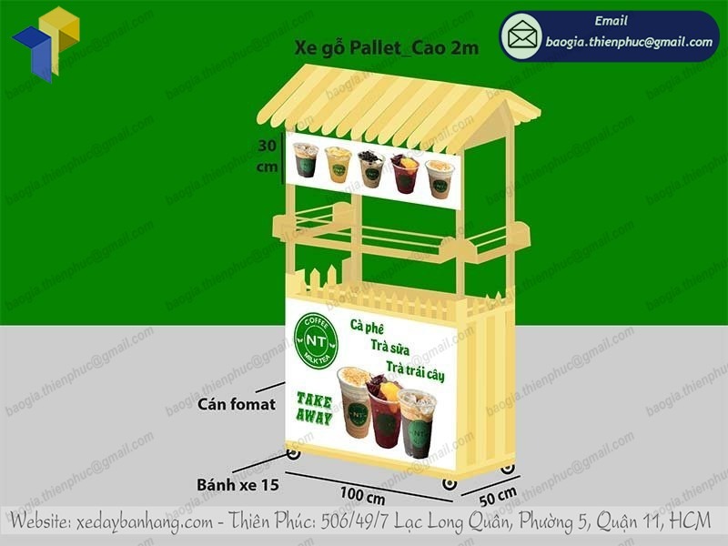 mẫu xe đẩy gỗ bán cà phê đẹp