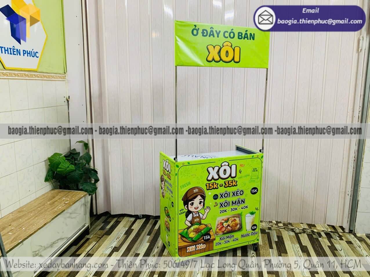Mẫu xe lắp ráp bán xôi xếp gọn khung sắt ốp bạt bán xôi cho cửa hàng sáng