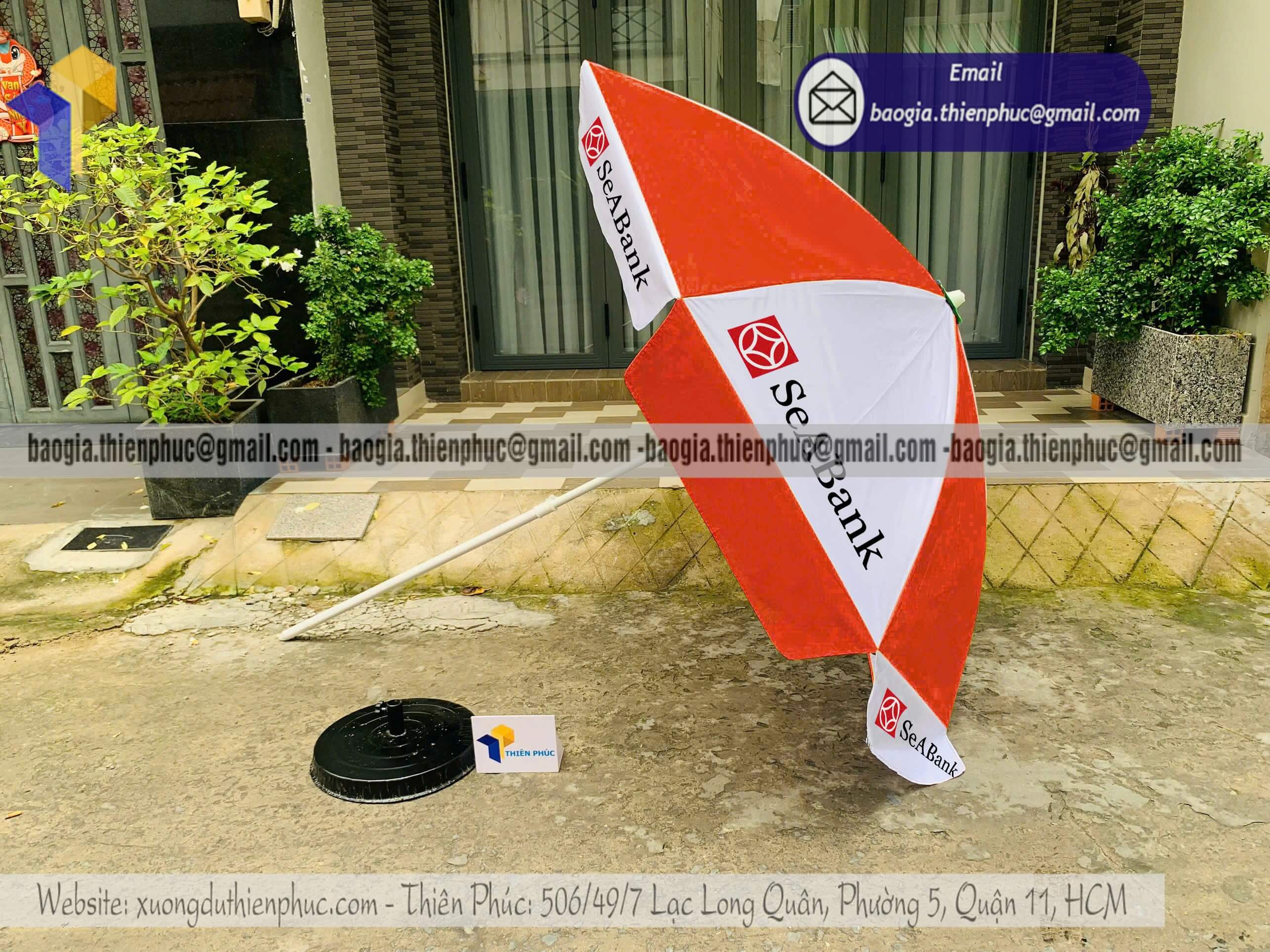 Thiết kế dù tròn event che ngoài trời doanh nghiệp in logo full màu sắc