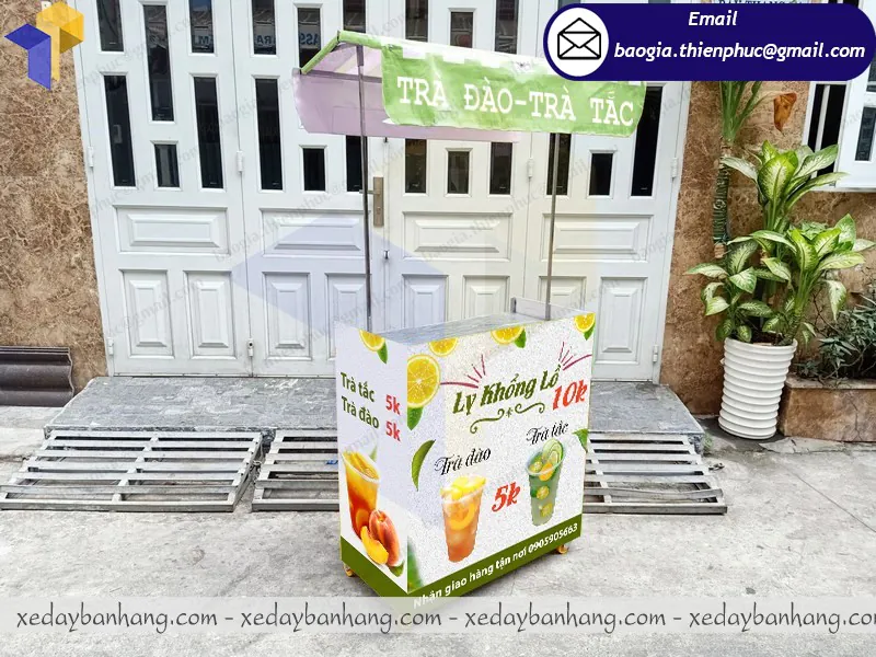 thiết kế quầy booth lắp ráp bán trà đào