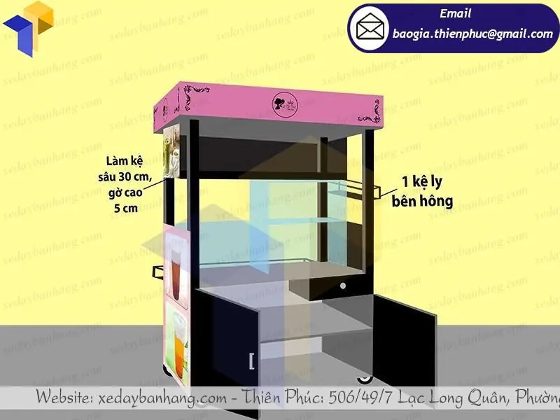 thiết kế xe đẩy bán cafe bằng inox
