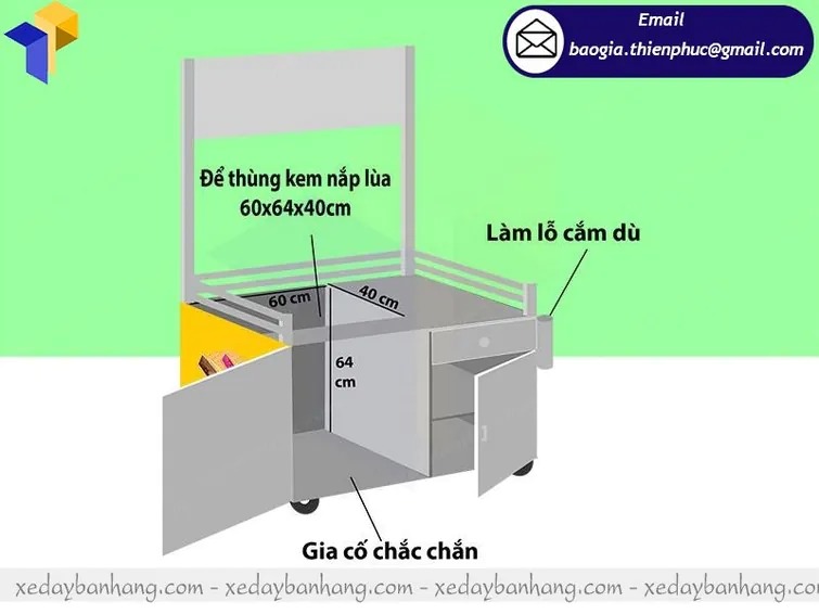 thiết kế xe inox bán kem dạo
