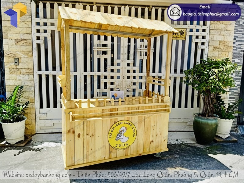 thiết kế xe trà sữa bằng gỗ