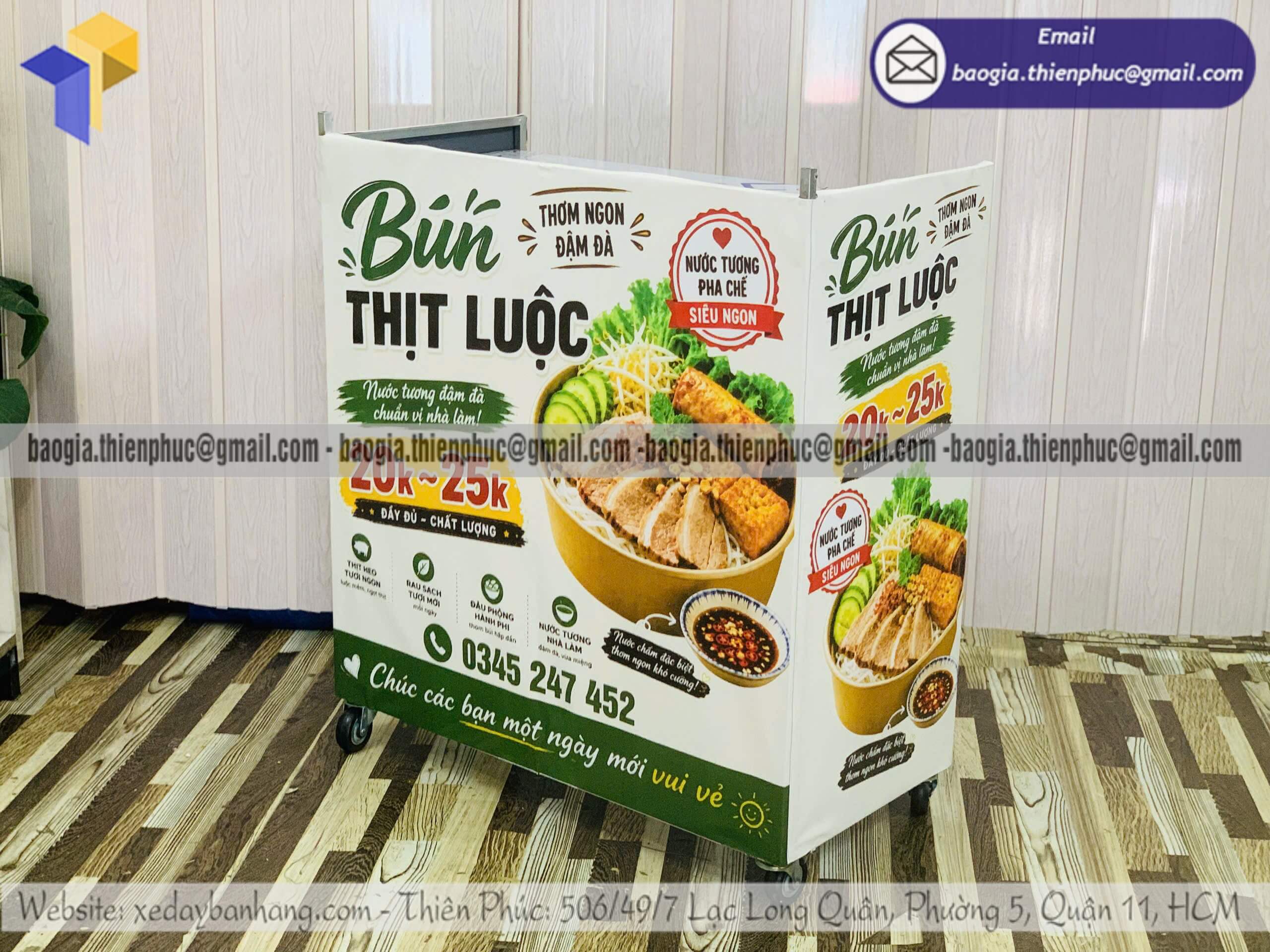 Xe bán bún thịt luộc lưu động bán rong xếp gọn theo yêu cầu hỗ trợ xuất hóa đơn vat