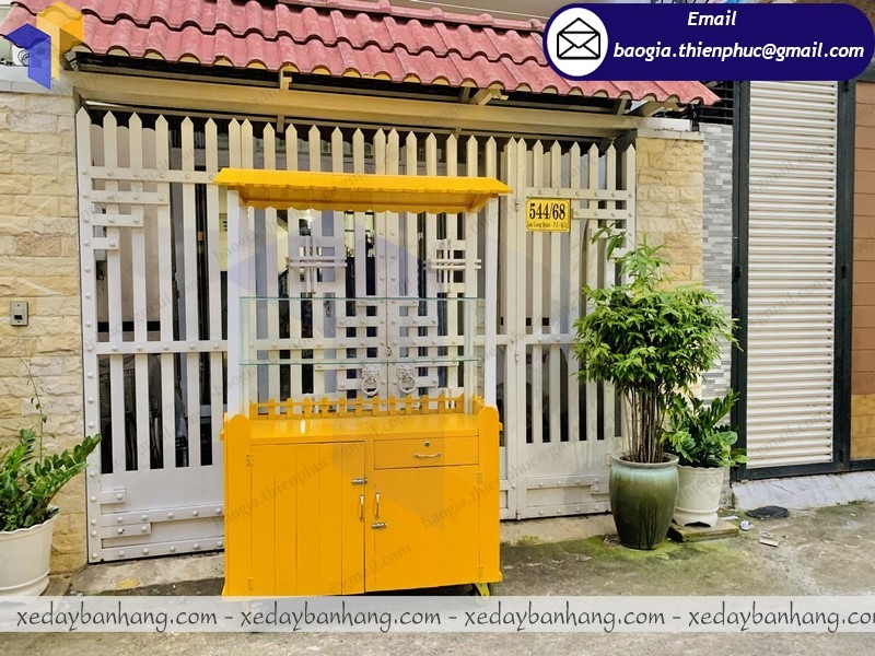 xe bán đồ ăn vặt bánh mì bằng gỗ