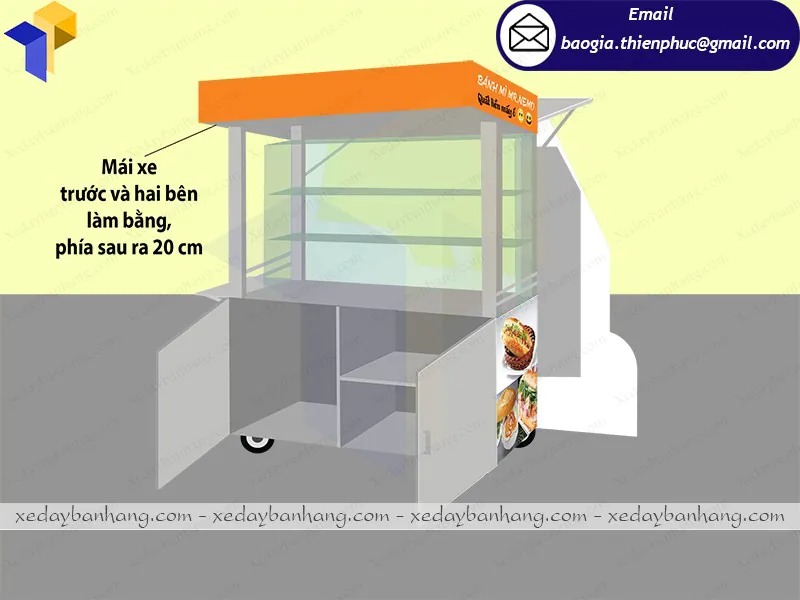 xe bán hàng rong bánh mì bằng inox