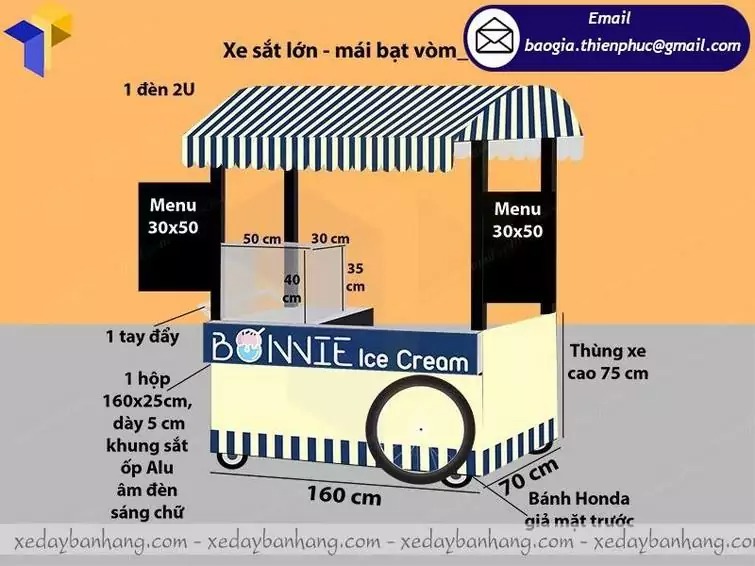 xe bán kem bằng inox