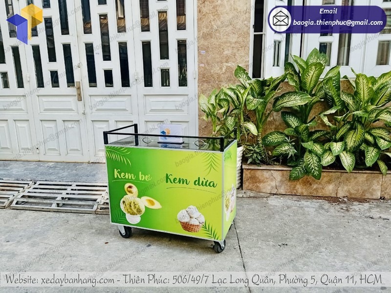 xe bán kem dừa Thái Lan bằng inox