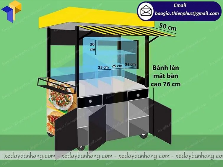 xe cá viên vỉa hè bằng inox