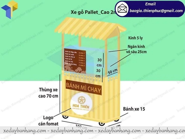 xe đẩy bán bánh mì giá rẻ bằng gỗ