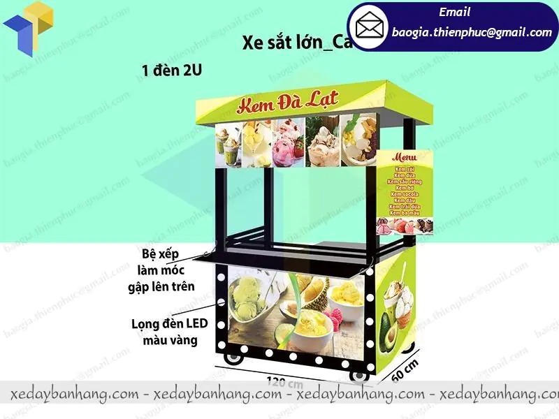 xe đẩy bán kem bằng sắt