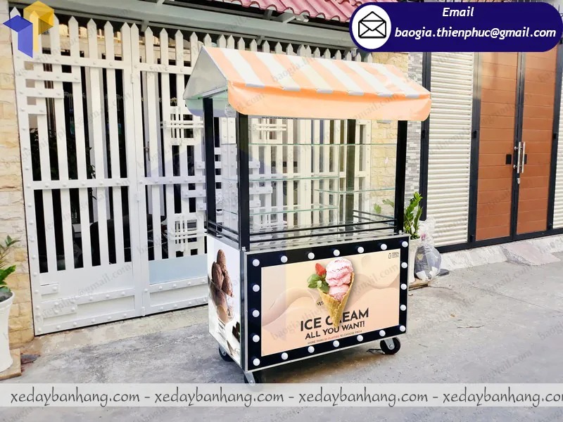 xe đẩy bán kem ốc quế bằng inox