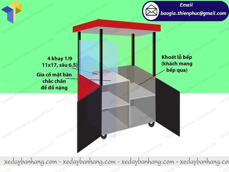 xe đẩy bán xôi bánh mì bằng sắt