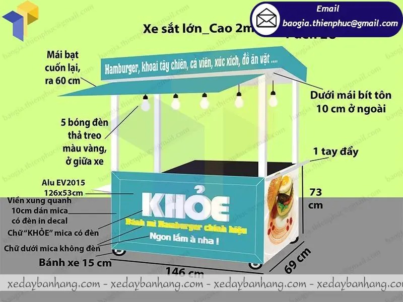 xe đẩy inox bán bánh mì