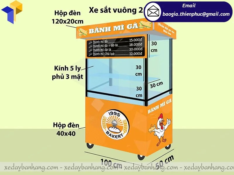 xe đẩy inox bán bánh mì