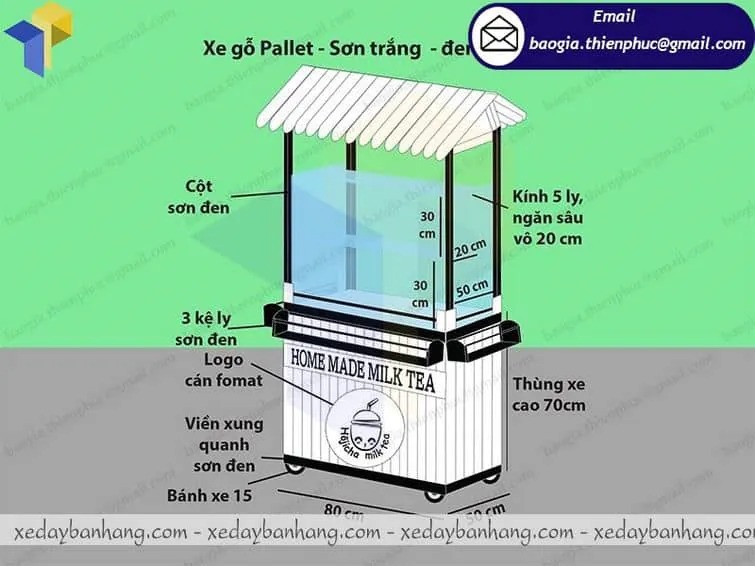 xe gỗ bán trà sữa take away đẹp