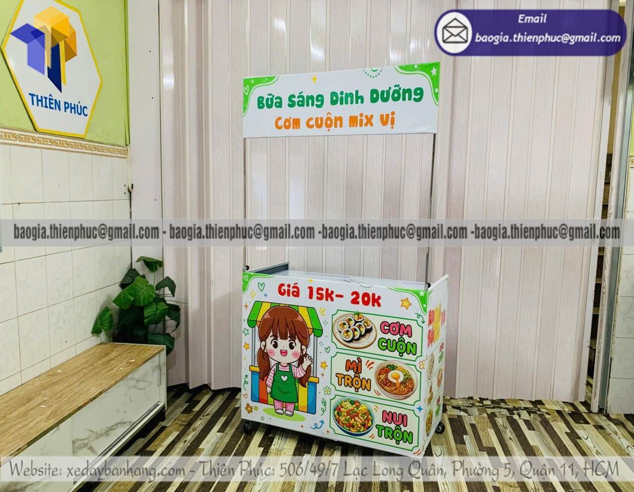 Xe xếp bán cơm cuộn lắp ráp bán ngoài đường hồ chí minh thiết kế riêng
