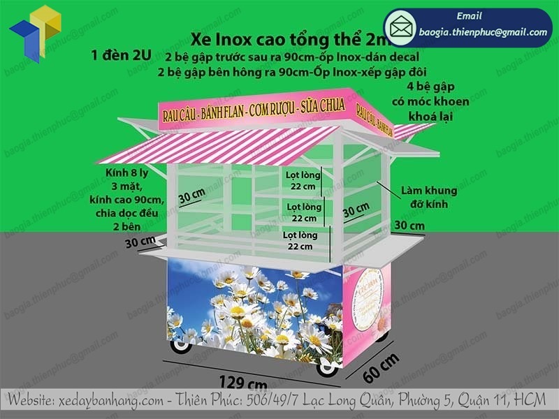xưởng đóng xe đẩy inox bán đồ ăn vặt