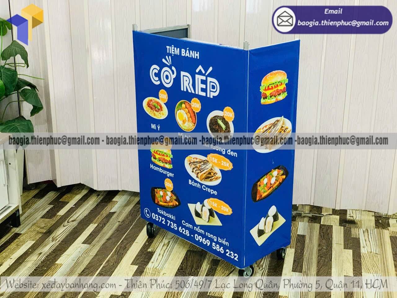 Xưởng sản xuất quầy xếp bán bánh mini ngoài trời cho team bán hàng thích di động
