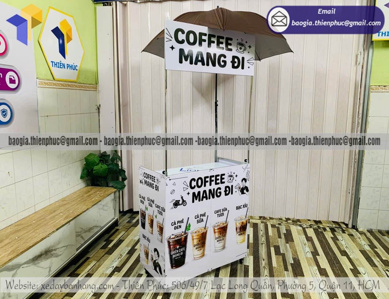 Xưởng sản xuất quầy xếp bán cafe mang đi thêm dù che dành cho quán mới mở