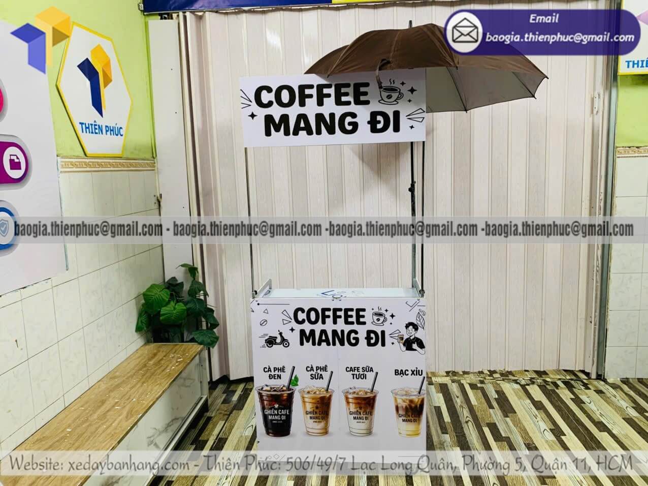 Xưởng sản xuất quầy xếp bán cafe mang đi thêm dù che Xưởng sản xuất quầy xếp bán cafe mang đi thêm dù che